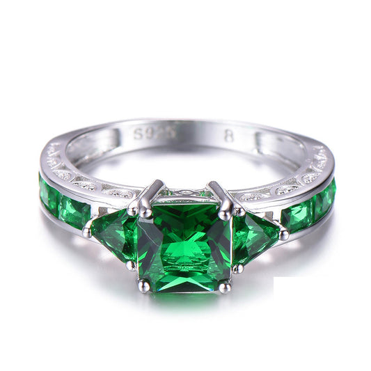 Playful Square Green Stone May Birthstone Ring