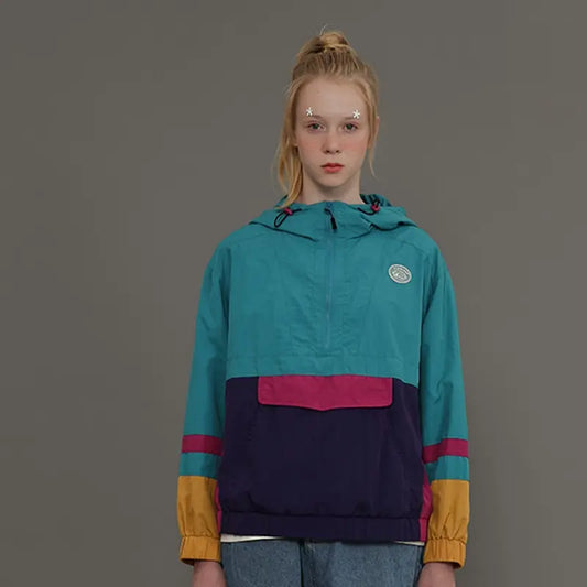 Color Block Hooded Pullover Jacket - Harajuku Style