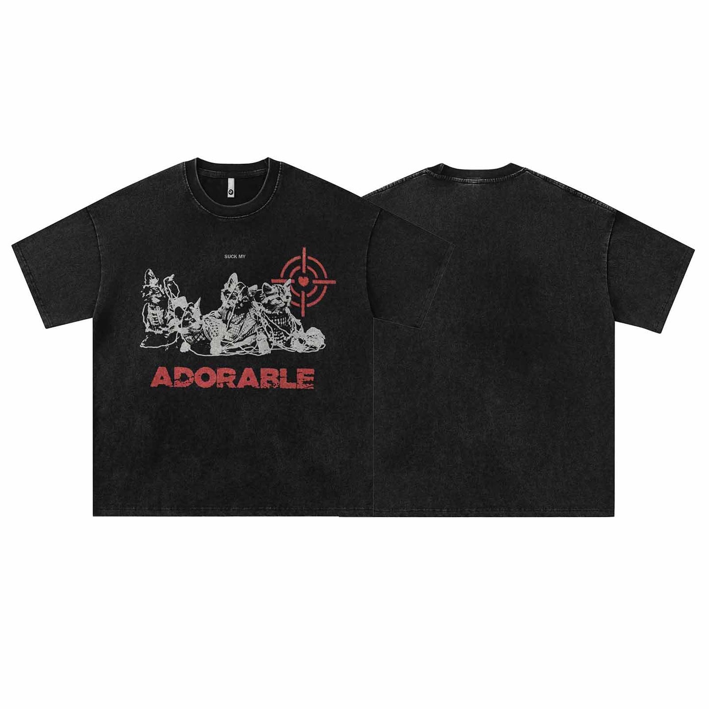 Retro Cat Print Loose Fit T-Shirt for Harajuku Style