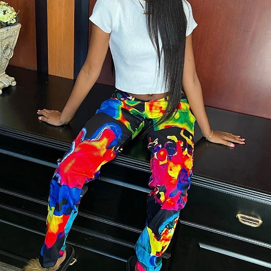 Harajuku High Waist Digital Print Casual Pants