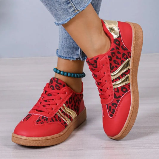 Playful Leopard Print Round Toe Lace-Up Sneakers