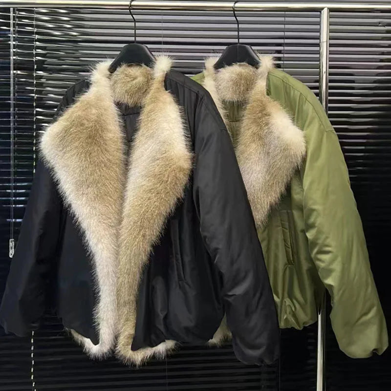 Harajuku Style Thickened Cotton-padded Coat with Fur Collar