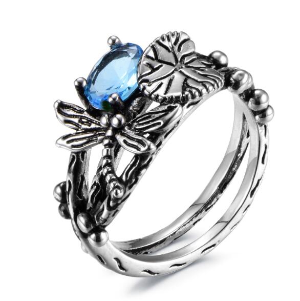 Black Lotus Leaf Dragonfly Party Ring