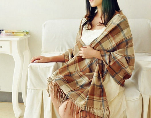 Harajuku Style Color Grid Imitation Cashmere Scarf