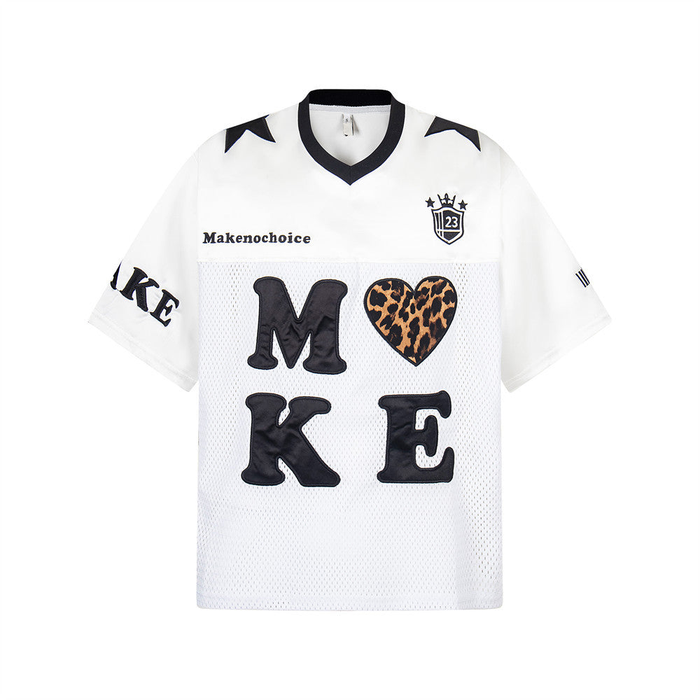 Men's Harajuku Style Short Sleeve Sports Jersey with Heavy Embroidery