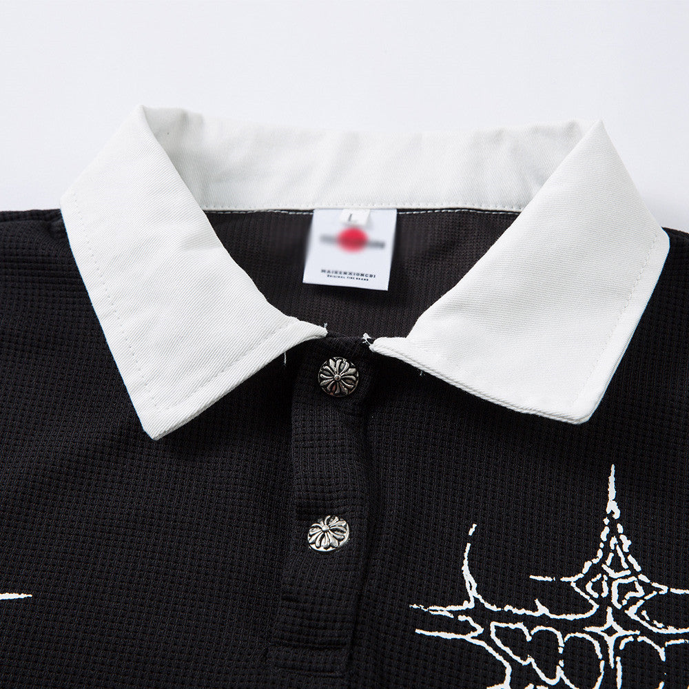Dark Gothic Thorns Print Polo Shirt - Harajuku Style