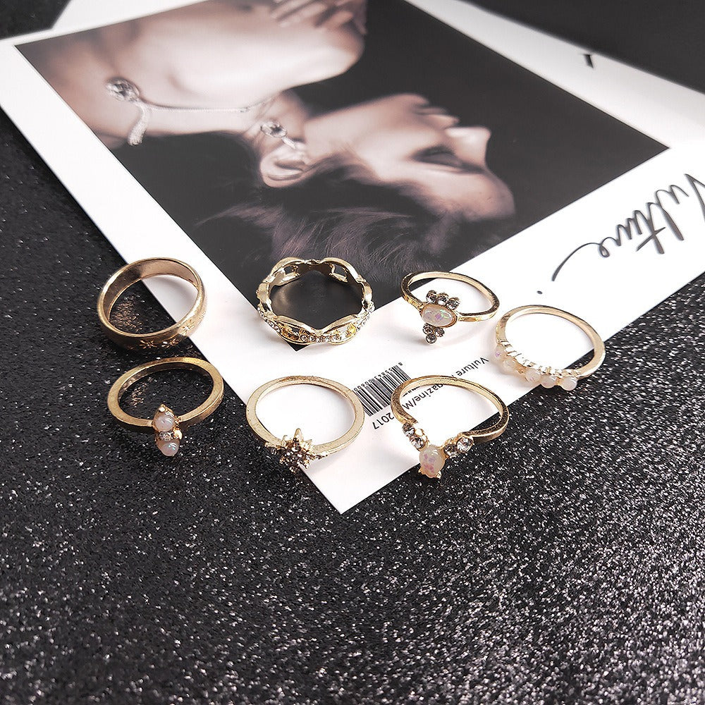 17-Piece Bohemian Style Ring Set with Diamond Accents