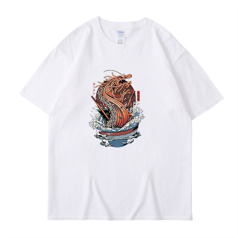 Harajuku Style Retro Round Neck Short Sleeved Top