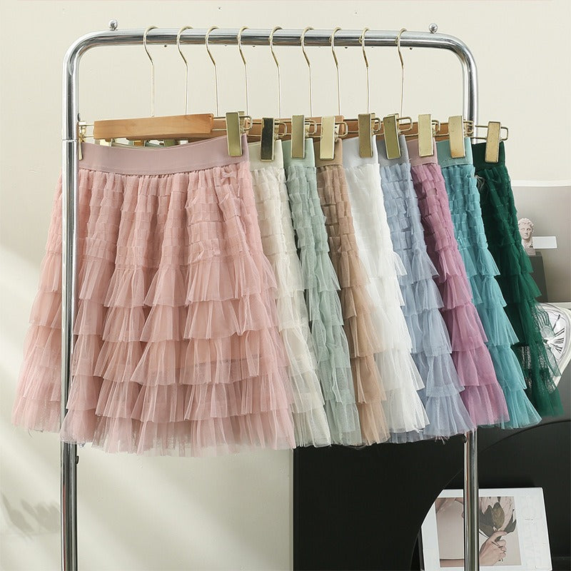 Layered Mesh Skirt for Women - A-Line Fluffy Mini Skirt