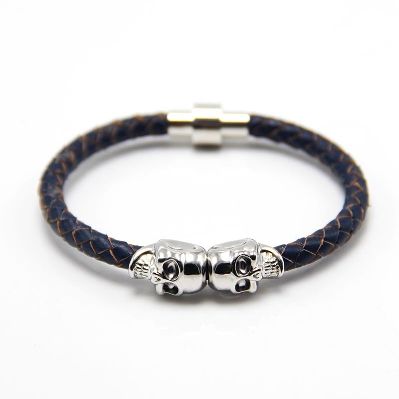 Men's Leather Ghost Head Skull Bracelet - Punk Style
