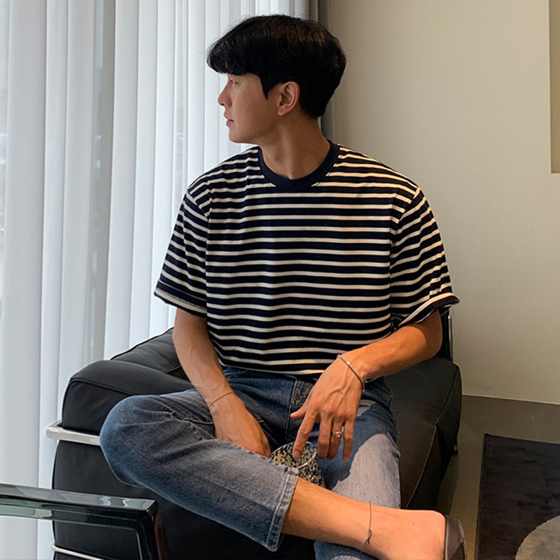 Harajuku Style Black and White Striped T-shirt