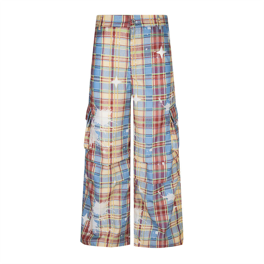 Harajuku Style Plaid Cargo Wide-Leg Trousers