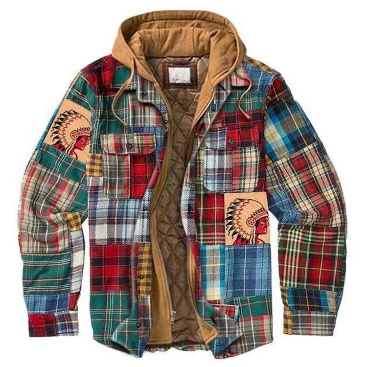 Men's Harajuku Plaid Jacket - Cotton 3D Printed Coat