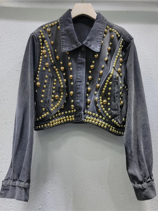 Harajuku-Inspired Long Sleeve Rivet Denim Jacket