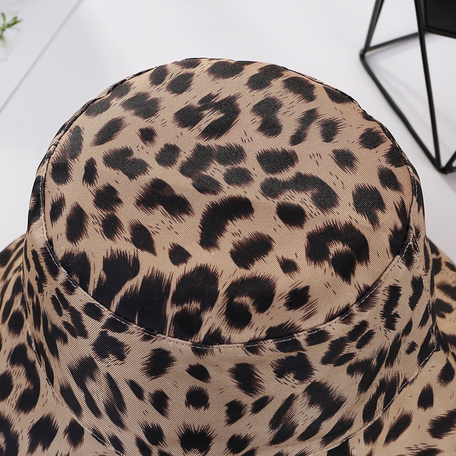 Reversible Two-Sided Leopard Black Bucket Hat