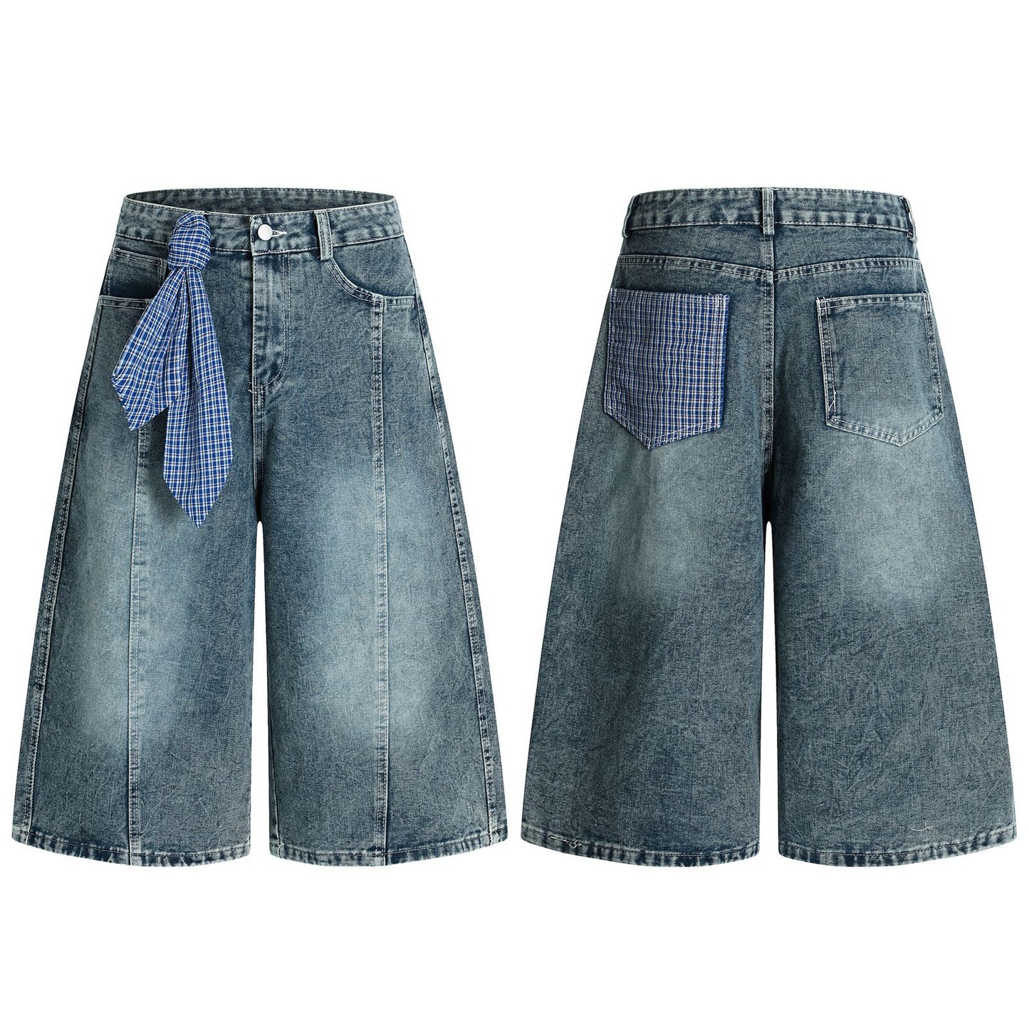Retro Washed Ribbon Denim Pants