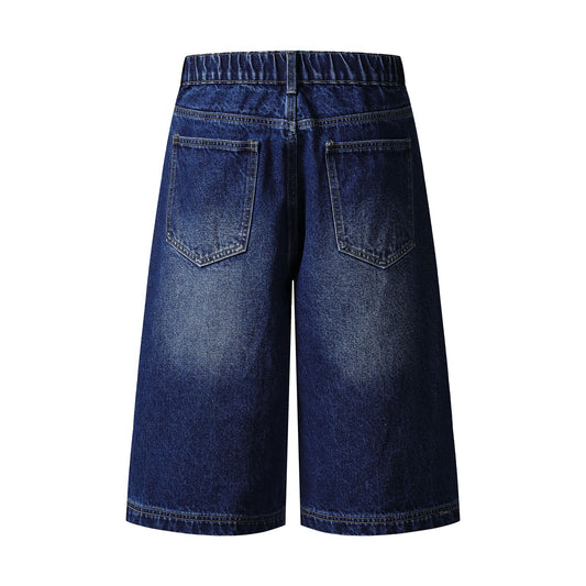 Street Washed Retro Design Star Patchwork Denim Pants