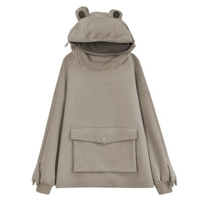 Harajuku Frog Hooded Pullover - Casual Winter Sweatshirt