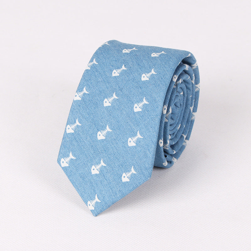 Cotton Tie with Denim Skull Anchor Print