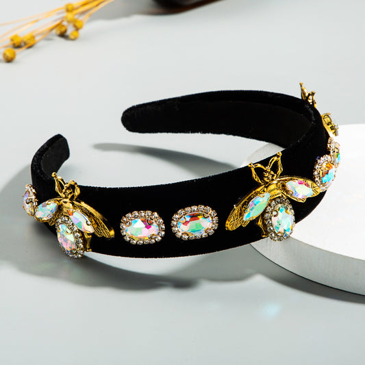 Baroque Black Gold Velvet Bee Headband