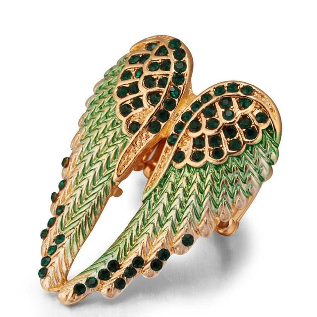 Angel Wings Stretch Ring - Antique Gold Biker Bling for Women