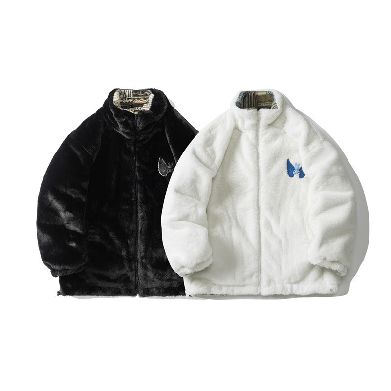 Reversible Imitation Rabbit Plush Coat - Harajuku Style