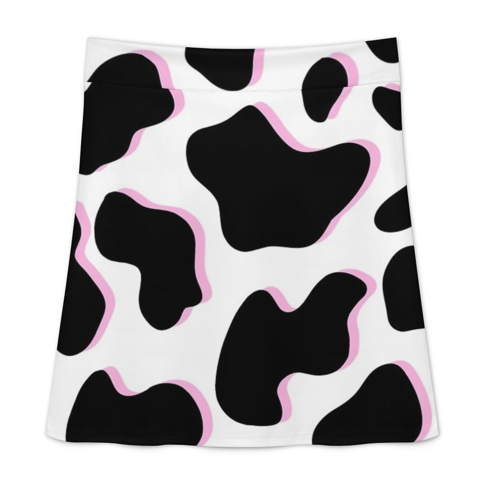 Pink Black Cow Print Zipper Skirt Women's Short Dress