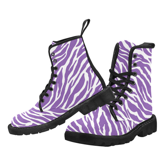 Purple Zebra Stripe Women's Lace Up Canvas Boots