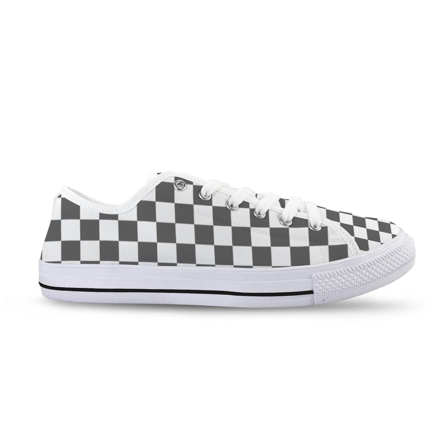 Dark Gray and White Checkerboard Low Top Women's Shoes
