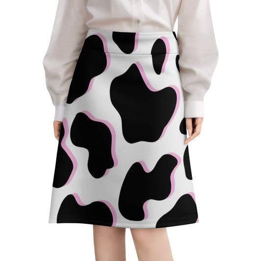 Pink Black Cow Print Zipper Skirt Women's Short Dress