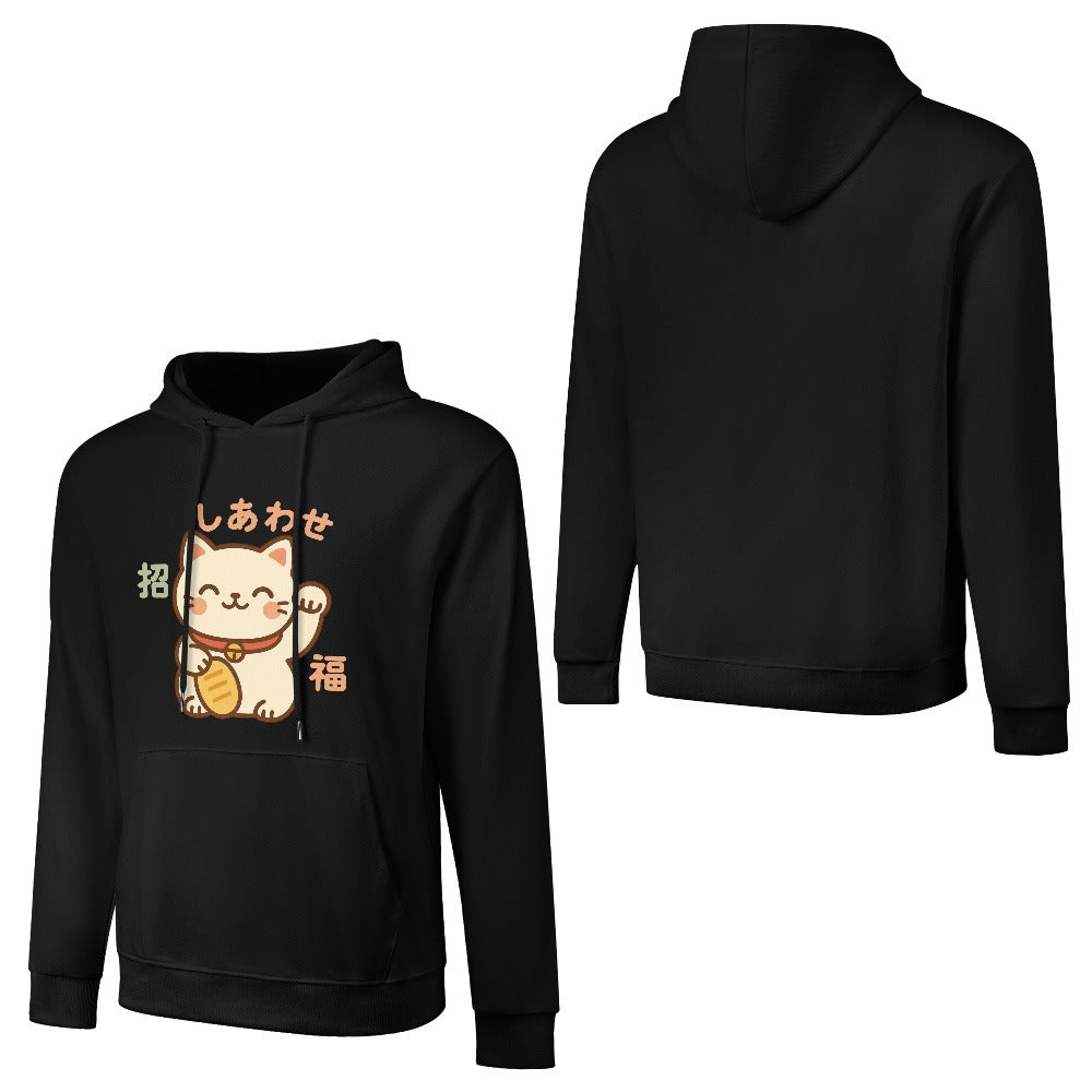 Lucky Cat Pure Cotton Hoodie Sweater - Black