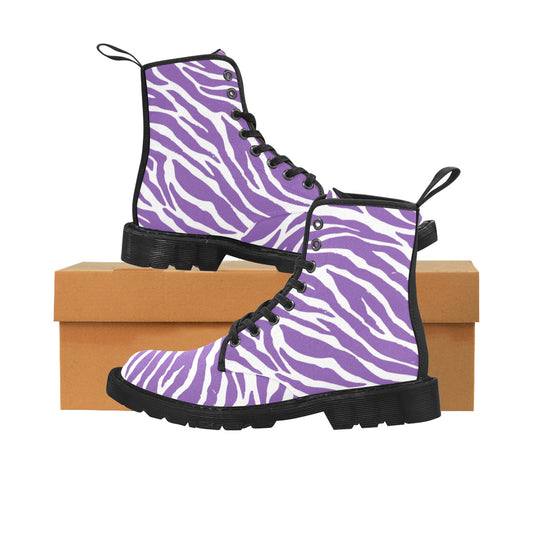 Purple Zebra Stripe Women's Lace Up Canvas Boots