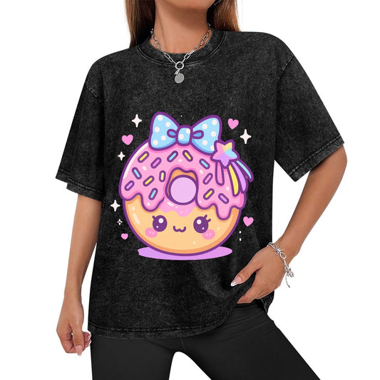 Kawaii Donut Hot Vintage Wash Off Shoulder T-Shirt