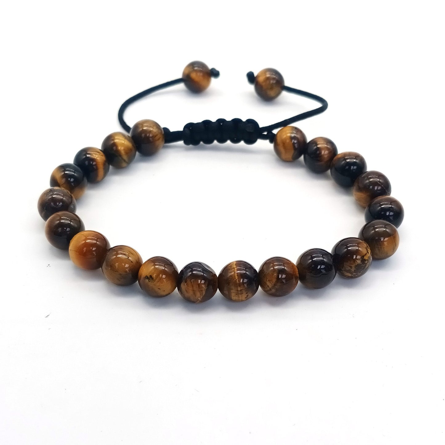 8mm Tiger Eye Stone Beads Bracelet - Adjustable & Braided