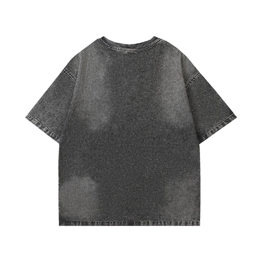 Harajuku Style Washed Letter Embroidery Denim T-Shirt