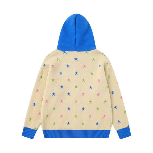 Starry Contrasting Hooded Knitted Sweater