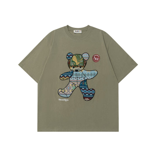 Design Bear Embroidery Short Sleeve T-Shirt