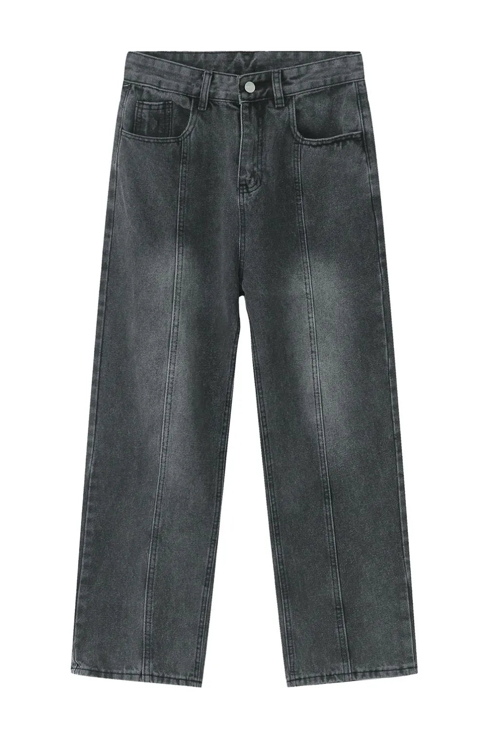 Men's Harajuku Washed Splicing Straight Leg Jeans