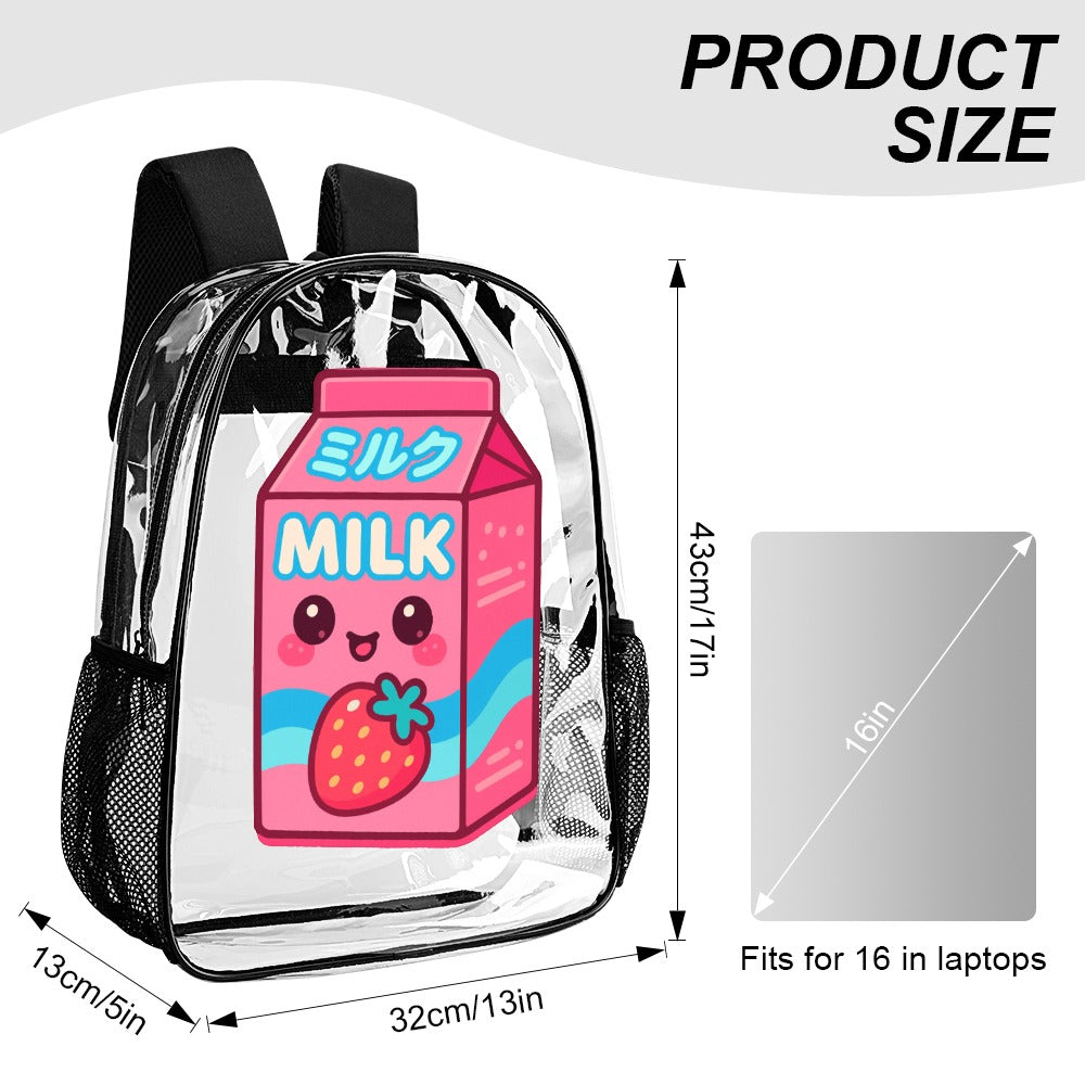 Kawaii Pink Strawberry Milk Transparent Backpack