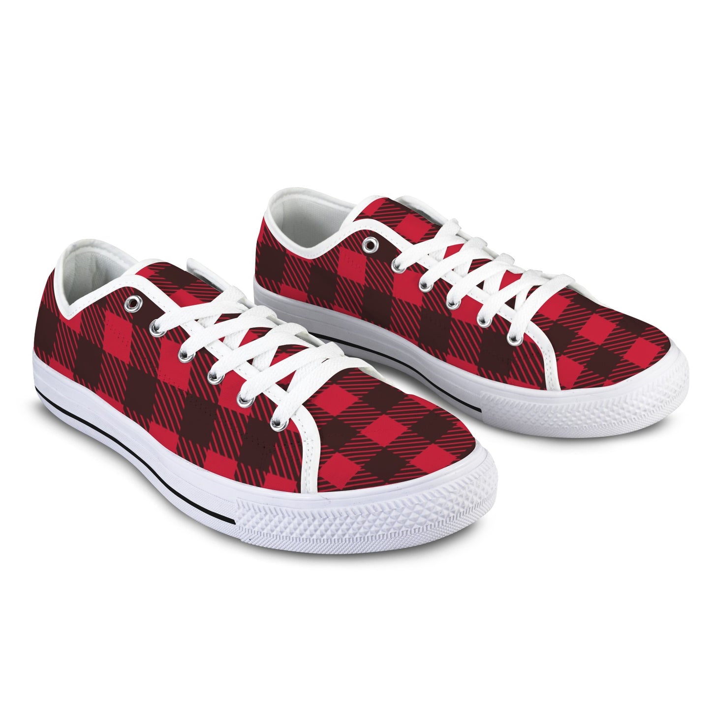 Red and Black Checkerboard Lumberjack Low Top Women's Shoes