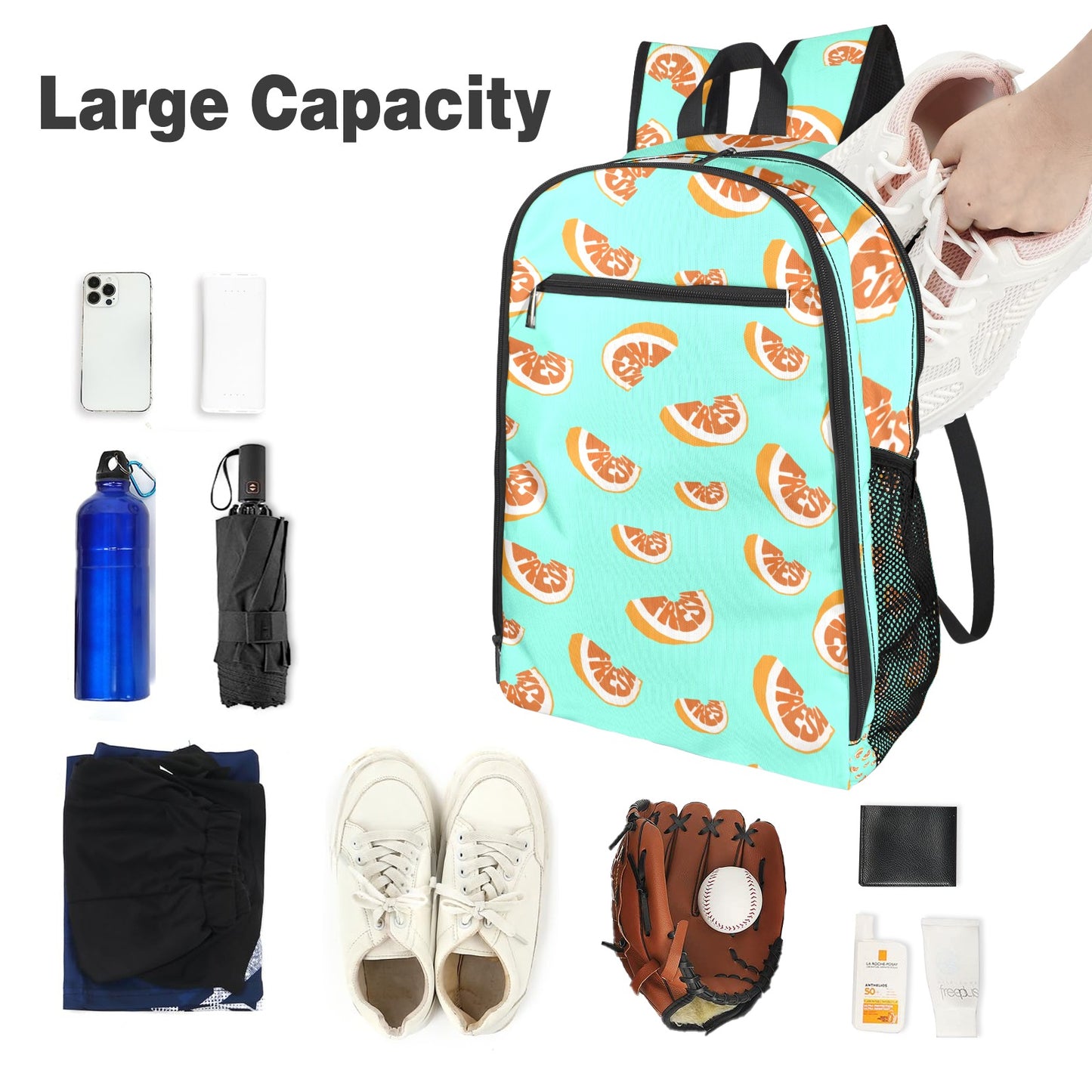 Grapefruit Pattern Sports Backpack - Aqua Blue