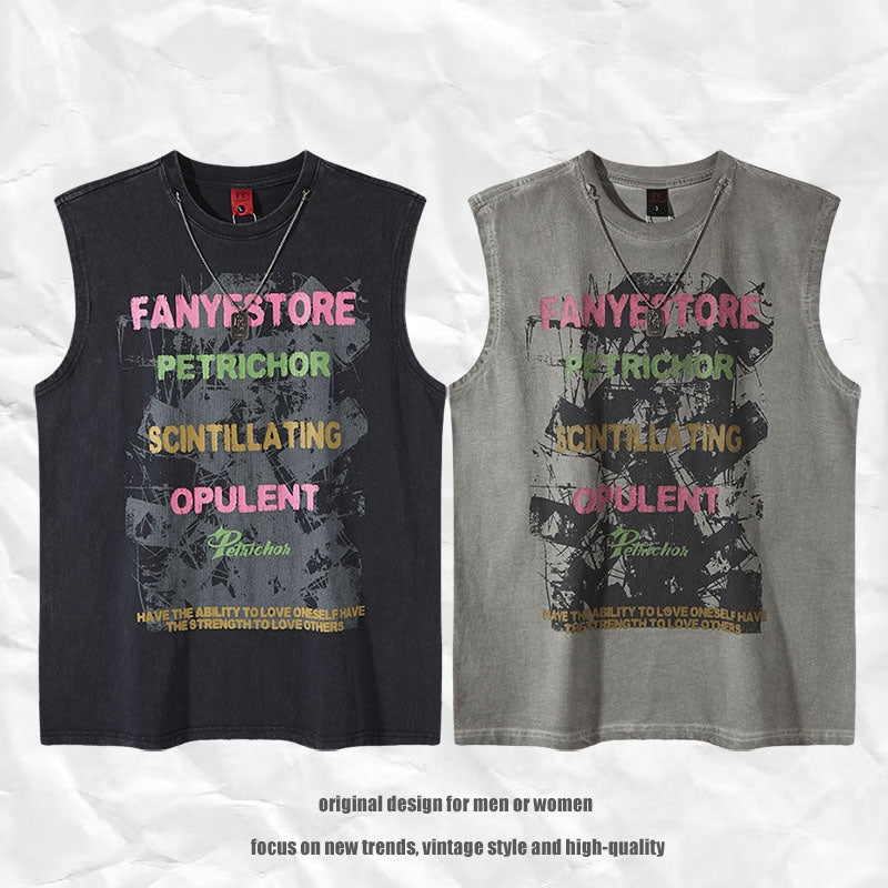Playful Washed Cotton Vest - Unisex Sleeveless T-Shirt