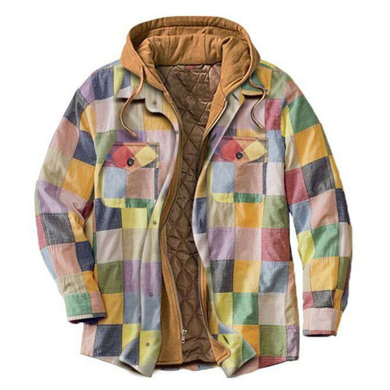 Men's Harajuku Plaid Jacket - Cotton 3D Printed Coat