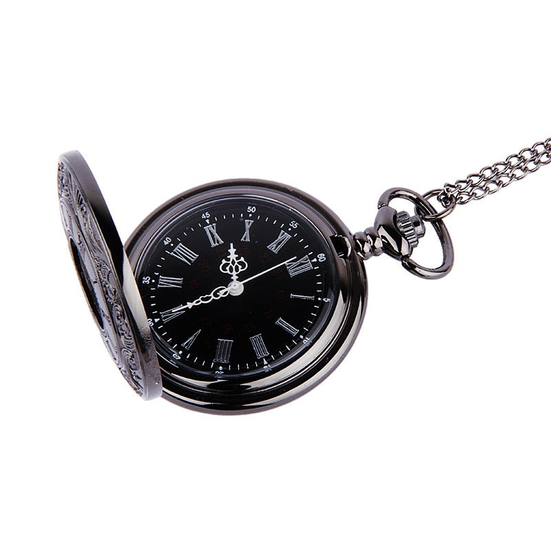 Vintage Roman Numerals Quartz Pocket Watch with Chain