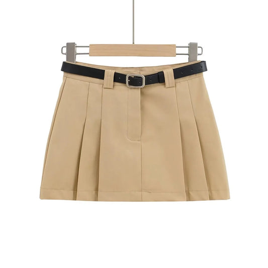 Pleated Short Skirt for Women in Khaki, Pink, and Gray