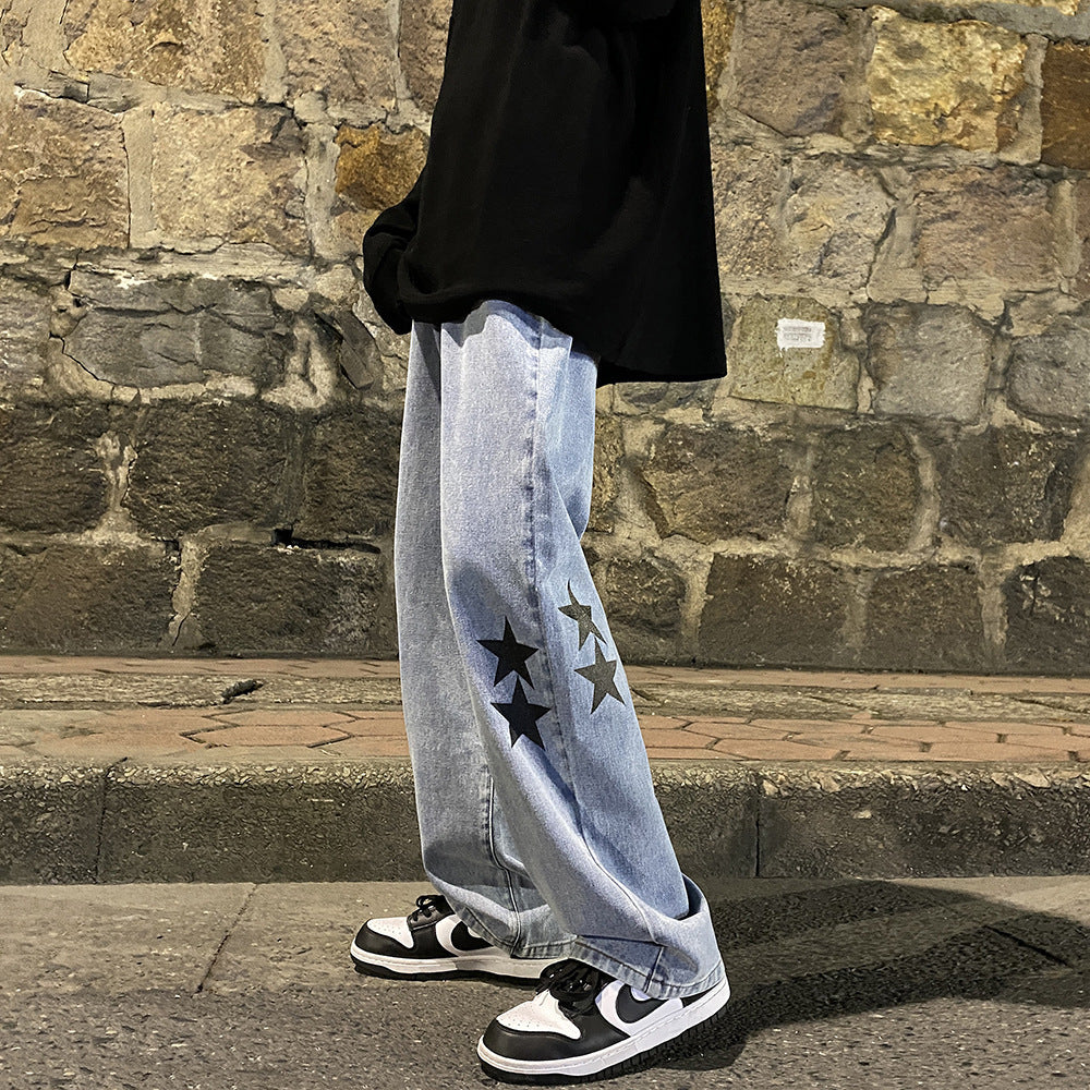 Harajuku Vibe Pentagram Smoke Gray Jeans for Men