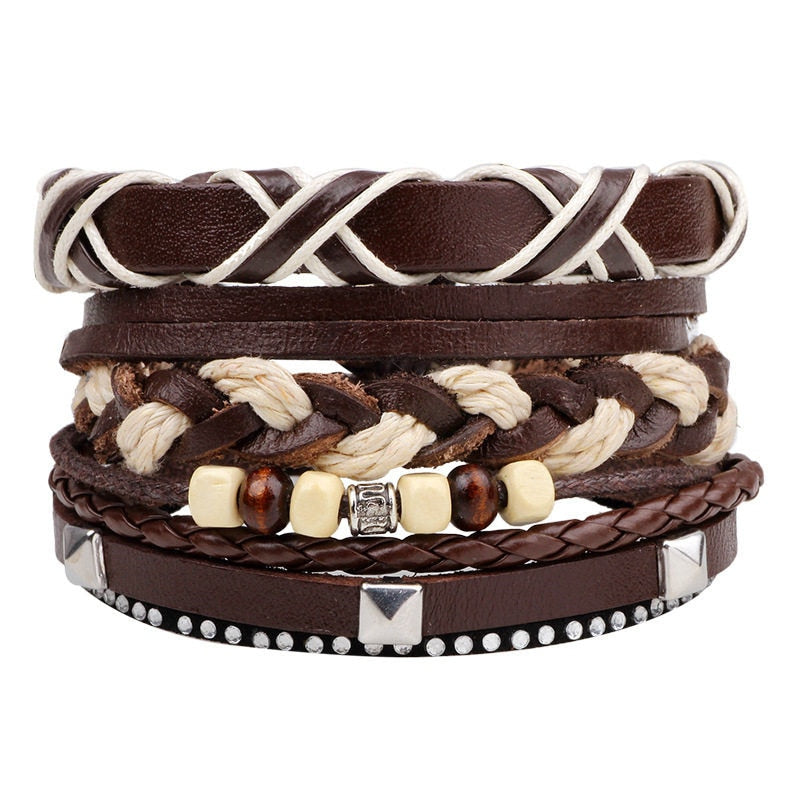 Punk Leather Lucky Spade Poker Charm Bracelet for Men