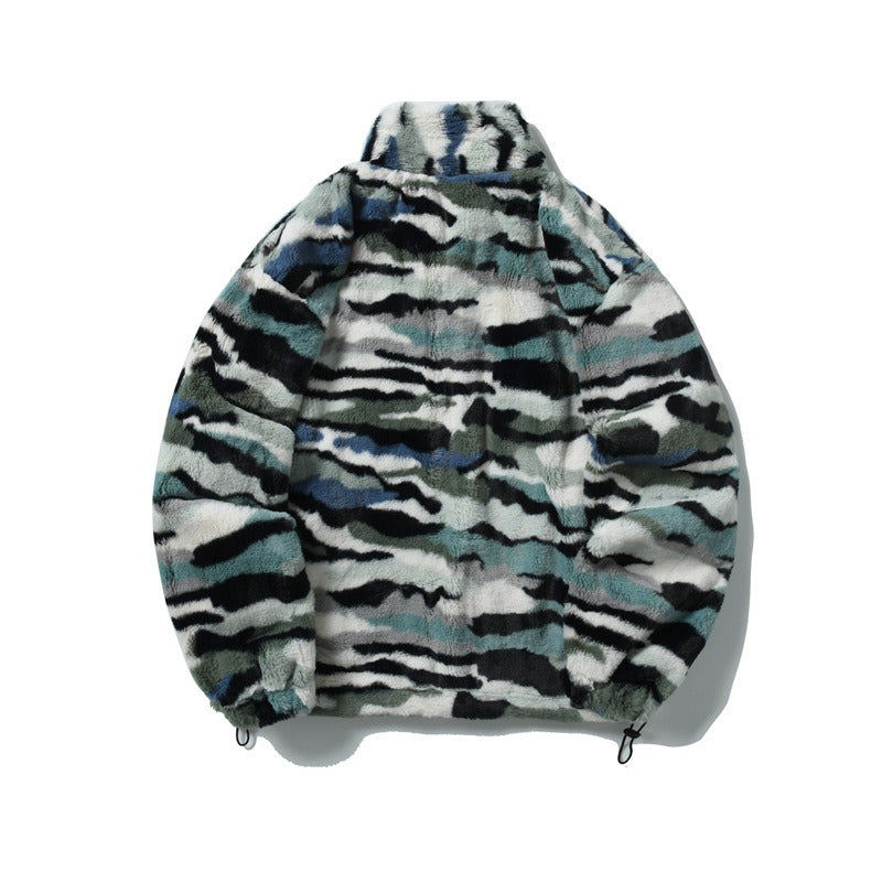 Retro Camouflage Plush Jacket for Harajuku Style