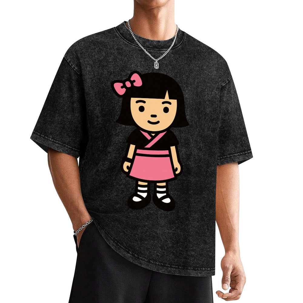 Kawaii Harajuku Girl Vintage Wash Off Shoulder T-Shirt