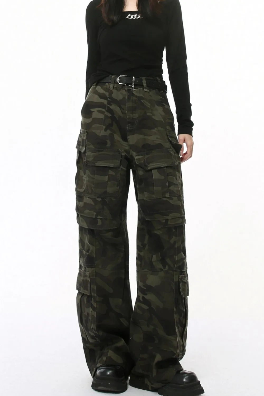 Men's Camo Straight Cargo Jeans - Harajuku Street Style